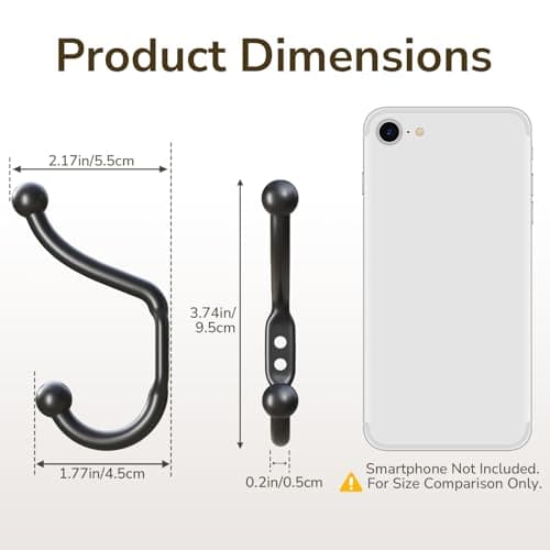 10-Pack Black Coat Hooks for Hanging Heavy Duty Items, Wall MountCloset Hooks for Towels, Clothes & Backpacks