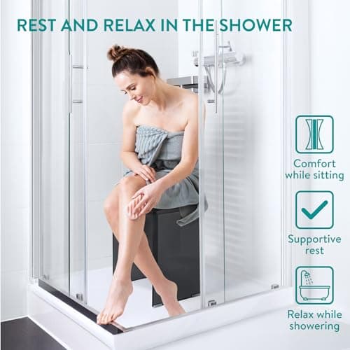 Navaris Black Acrylic Shower Bench - Waterproof 17.1" x 14.6" x 11" Seat