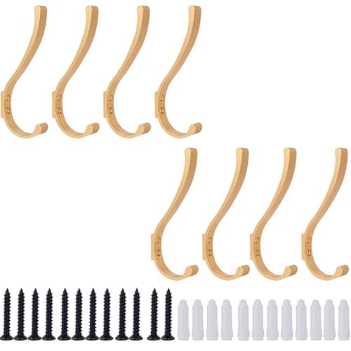 10-Pack Metal Hanging Coat Hooks, Wall Mount, Heavy Duty Screws — Gold