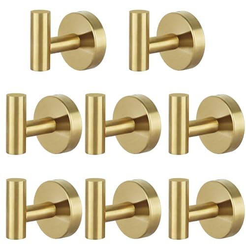 Matte Black Stainless Steel Robe Hooks Heavy Duty Bathroom Wall Mount Towel Hooks 8 Packs — Gold