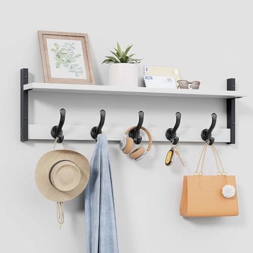 Tatub Rustic 29" Wall Mount Coat Rack with Shelf, Black — White
