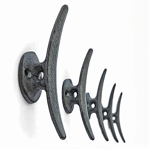 Ambipolar Vintage Antique Black Heavy Duty Double Wall Hooks, 5-Pack Mudroom Coat Rack — Mooring Type