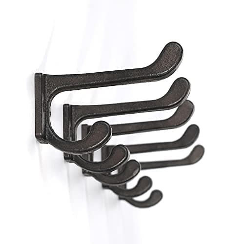 Ambipolar Vintage Antique Black Heavy Duty Double Wall Hooks, 5-Pack Mudroom Coat Rack — Modern Type
