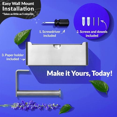 Premium Toilet Paper Holder with Shelf & Storage, Flushable Wipes Container, SUS 304 Stainless Steel