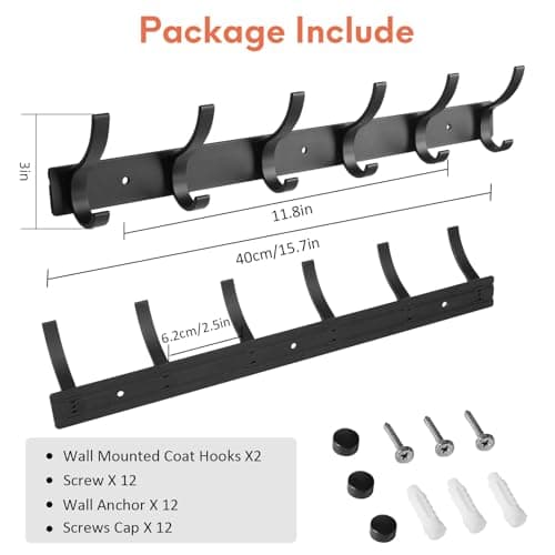 Wall Mount Coat Hooks Set for Hanging - Pack of 2