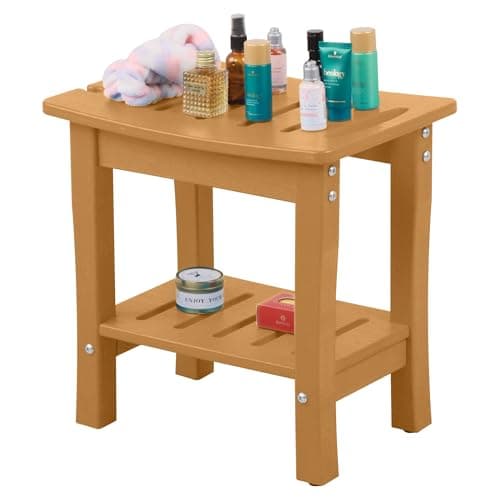 Waterproof HDPE Shower Bench with Storage and Non-Slip Shaving Shelf (Navy) — Teak