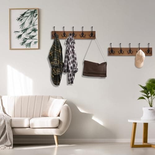 IBosins 2-Pack Rustic Wall-Mount Coat Rack with Hooks - 17'' Old Wood Color for Entryway and Living Room