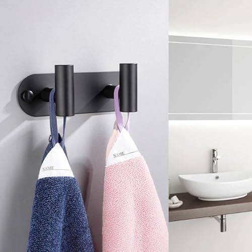 Matte Black Wall Mount Coat Rack with 2 Hooks & Stainless Steel Hangers