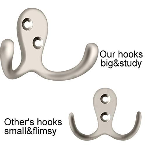 IBosins 10-Pack Heavy Duty Double Prong Wall Hooks with Screws for Coats, Scarves, Bags, Towels, Keys, Caps, and Hats