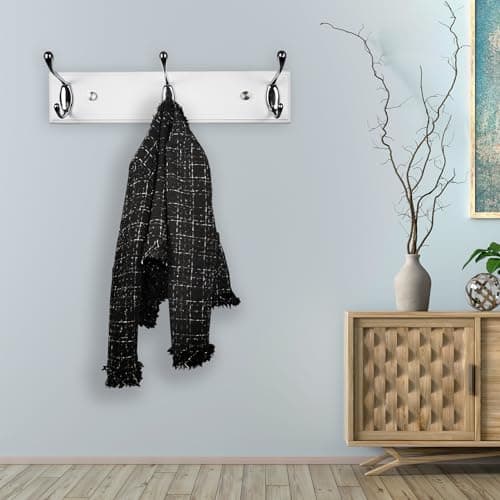 Wall-Mounted White Wood Coat Rack with 3 Hooks, Small Size
