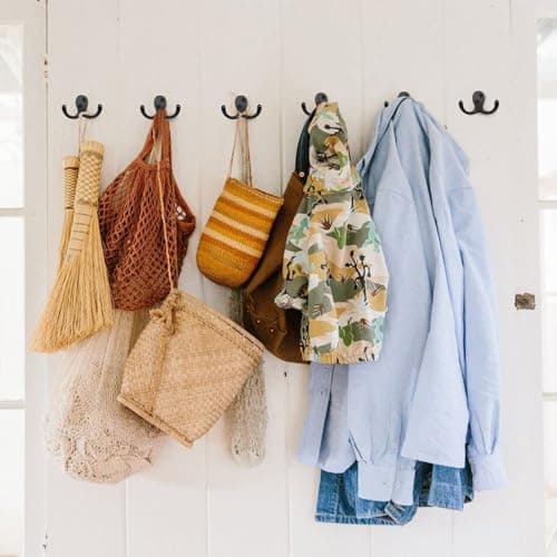 Heavy Duty 14 Pack Double Prong Coat Hooks for Hanging Towel, Coat, Bag, Hat, Cup, Key
| No Rust Black Metal Wall Mounted Coat Hooks with 28 Screws for Heavy Duty Use
| 14 Pack Coat Hooks for Hanging Towel, Coat, Bag, Hat, Cup, Key - Wall Mounted wi