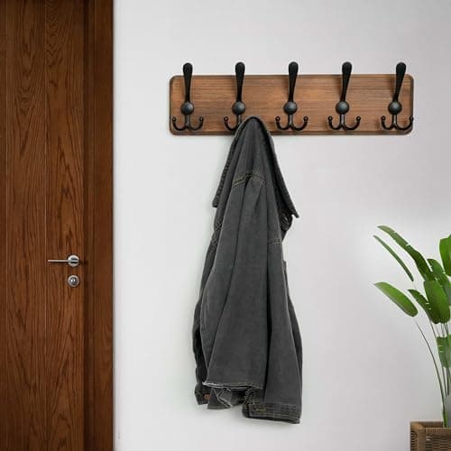 Rustic WEBI Wall Mount Coat Rack, 5 Hooks, Brown