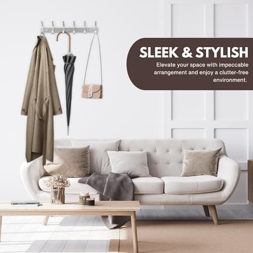 Stainless Steel Wall Coat Rack with Hooks - Sturdy Closet Hangers