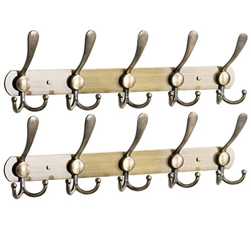 NearMoon Heavy Duty Coat Rack, 5 Hooks, Matte Black, Wall Mount Towel & Hat Hooks — Bronze