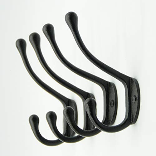 CRAFTSMAN ROAD Vintage Cast Iron Wall Hooks - Black, Set of 4 | Farmhouse Coat Hooks | Classic Slender Design