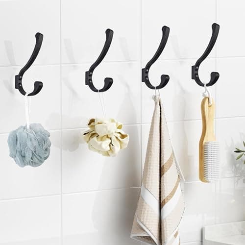 Heavy Duty Black Wall Hooks for Coats, Scarves, Bags, Towels (6 Pack)