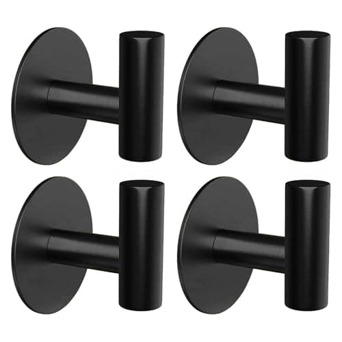 Stusgo 4-Pack Matte Black Stainless Steel Towel Hooks for Bathroom Wall Mounted — Black Adhesive“t”shape 4pc
