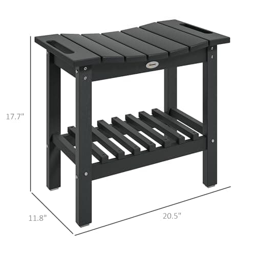 Heavy Duty Black 2-Tier Shower Bench Seat with Storage