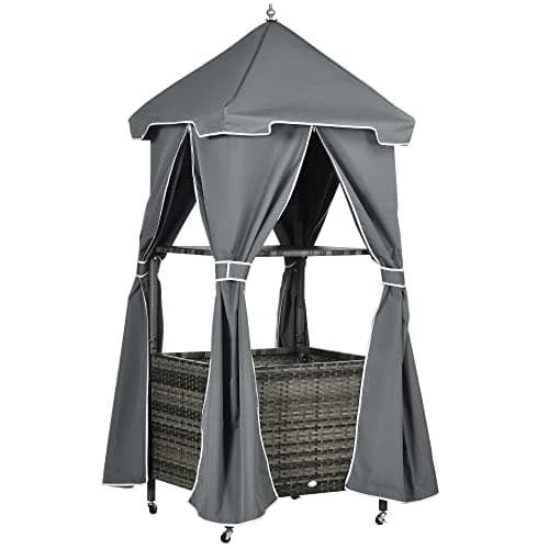 Outsunny Beige Poolside Towel Valet Caddy on Wheels — Grey