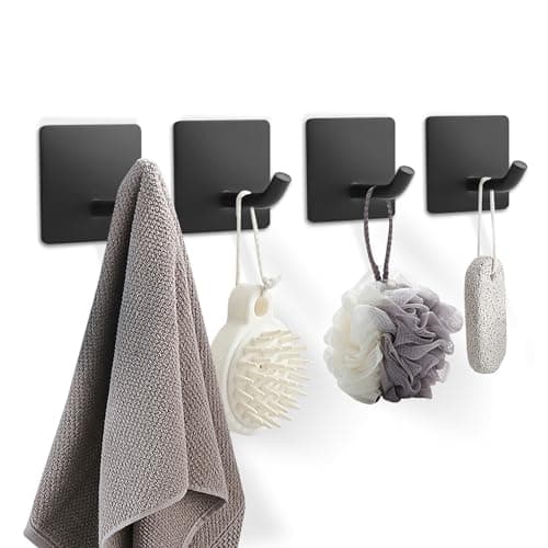 4-Packs Matte Black SUS304 Stainless Steel Towel Hooks for Bathroom or Kitchen