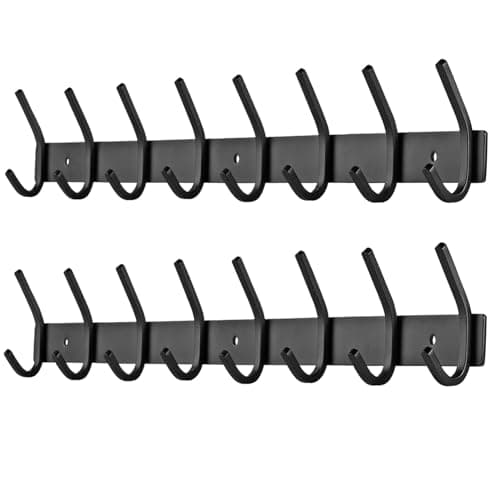 FANYITY 2 Pack White Wall Mount Coat Hook, 6 Dual Hooks for Entryway — 8 Hook Black 2