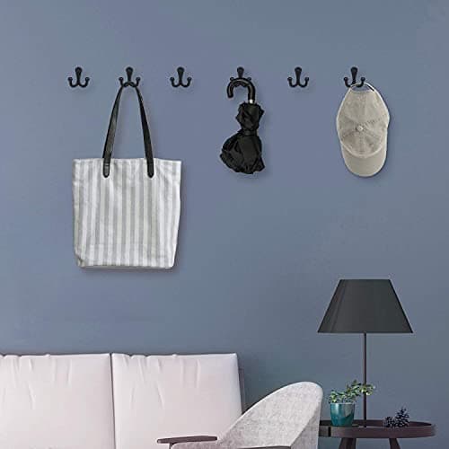 BIGLUFU 10 Pack Heavy Duty Double Prong Coat Hooks Black