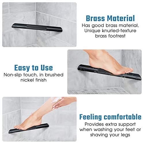 Non-Slip Brass Foot Rest Bar for Corner Showers, Matte Black