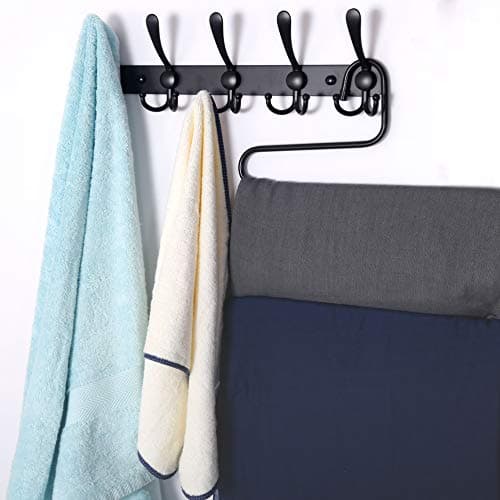 Wall Mounted Coat Rack with 5 Tri Hooks - Stainless Steel, Heavy Duty (Black, 2 Packs)
