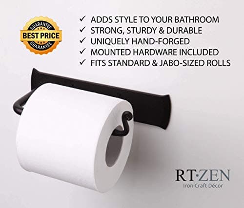 RTZEN Black Matte Wrought Iron Toilet Paper Holder - Modern Farmhouse Bathroom Decor