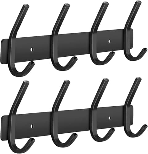 FANYITY 2 Pack White Wall Mount Coat Hook, 6 Dual Hooks for Entryway — 4 Black 2
