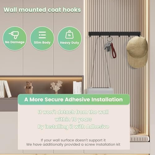 2-Pack Wall Mount Coat Rack with 6 Hooks for Entryway, Bedroom, Kitchen