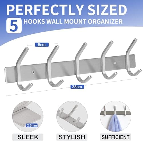 GlazieVault Stainless Steel Coat Rack (2 Pack) - Heavy Duty Hooks for Hats, Towels, Robes - Silver