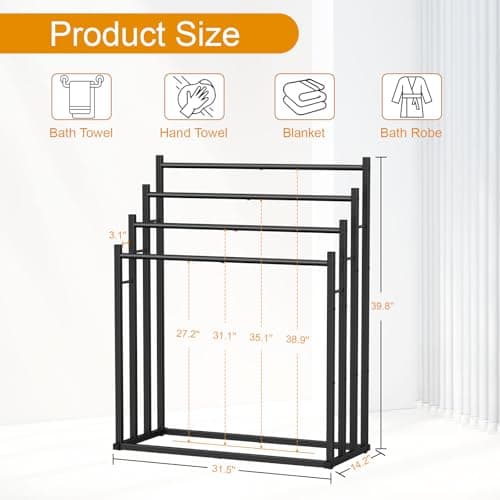 Honiter 4-Tier Wide Towel Rack, Black for Outdoor Pools