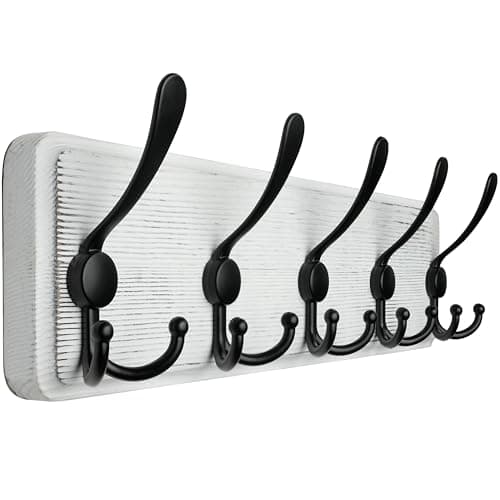 Rustic WEBI Wall Mount Coat Rack, 5 Hooks, Brown — White