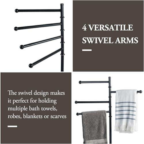 MyGift 4ft Tall Matte Black Metal Towel Holder with 4 Swivel Bars