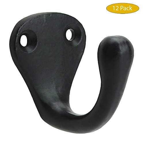 12-Turnsure Heavy Duty Coat Hooks, Black Powder Coat Finish