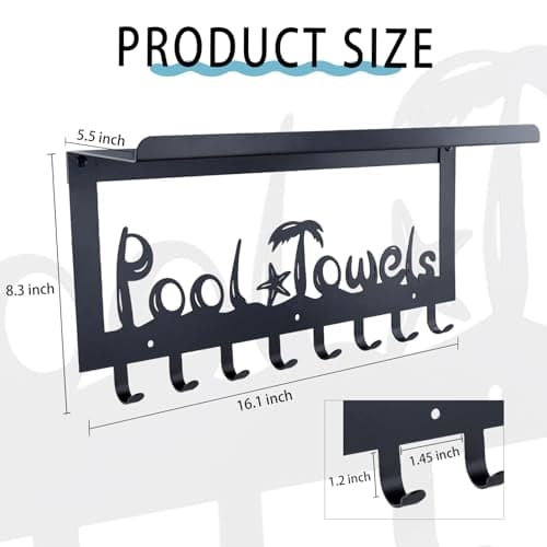 OYEFLY Wall Mount Towel Rack with 8 Hooks & Shelf (Black)