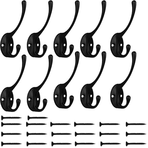 Kruodop 4Pcs Heavy Duty Black Wall Hooks for Coats, Handbags, Towels — black 10pcs