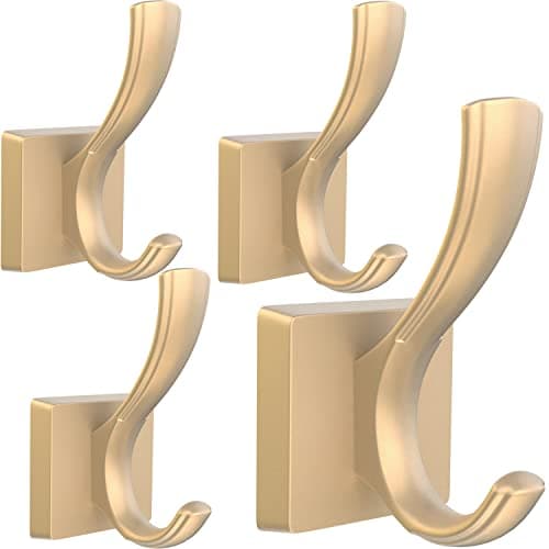 3 Pack Black Towel Hooks for Bathroom Coat & Key Hanging — Gold