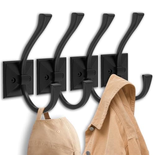 Heavy Duty 6 Pack Wall Mount Coat Hooks - Black, Decorative Metal for Mudroom Bathrobe Hanging — Carbon Black
