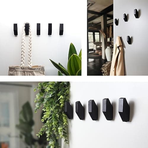 Modern Black Wooden Wall Hooks - Set of 5 for Coats, Bags, Hats