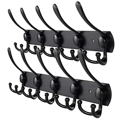 Stainless Steel Coat Rack, 3 Hooks for Mudroom, Entryway, Black (1 Pack) — Black