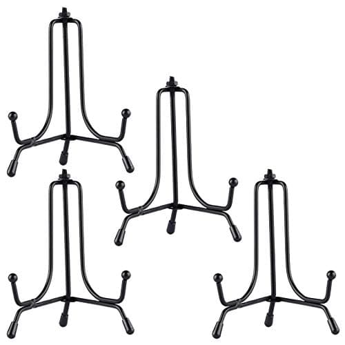 Mocoosy 4 Pack Anti-Slip Plate Stands, Black Iron Easel for Photos & Decor