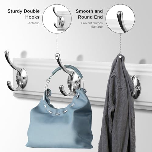 White Wall Mount Coat Rack, 17" Wood & 4 Hooks, Heavy Duty Zinc Alloy, Perfect for Bedroom, Bathroom, Kitchen