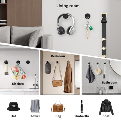 Bathroom Wall Towel Hooks - Stainless Steel, Up to 12LB, Matte Black