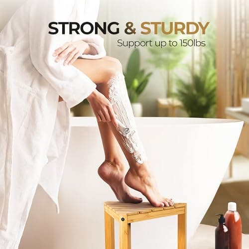 Bamboo Shower Stool for Leg Shaving in Small Bathrooms