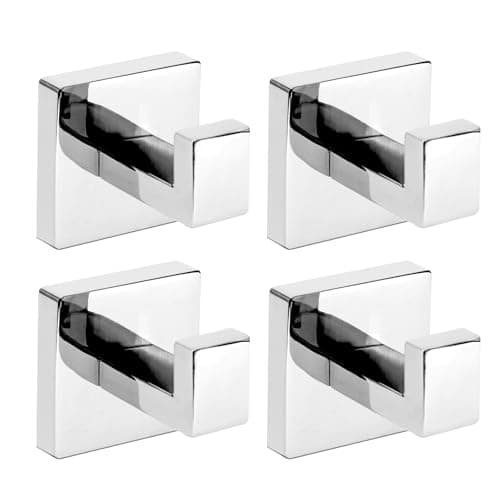 IBosins 8 Pack Square Matte Black Towel Hooks for Bathroom Heavy Duty Stainless Steel — Polished Chrome