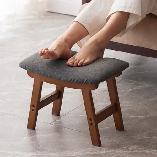 Bamboo Desk Foot Stool, Black Legs & Surface - Extra Seating — Brown Stool Legs - Gray Surface