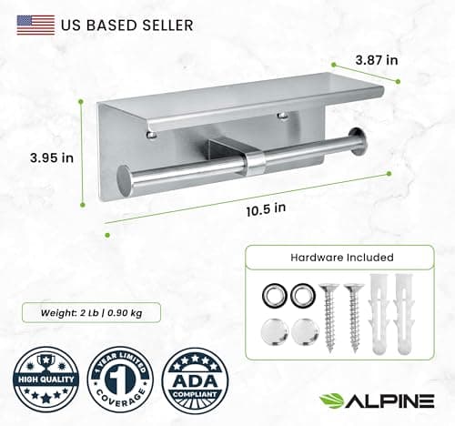 Alpine Rust-Resistant Dual Roll Toilet Paper Holder with Phone Shelf