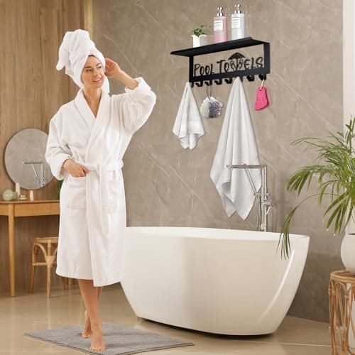 Premium Durable Carbon Steel Pool Towel Racks with 8 Hooks Outdoor & Bathroom Organizer